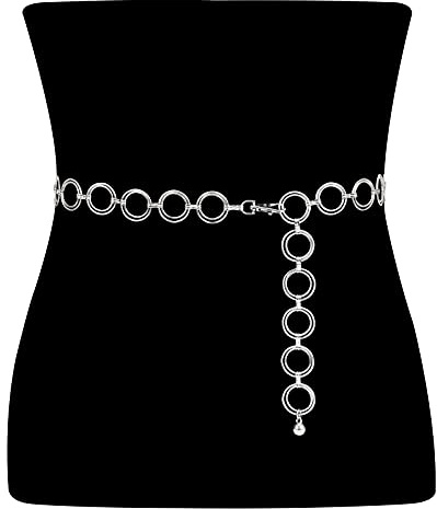 VONMELLI Cintura Gioiello Donna O-Ring in Metallo Elegante - Sottile, Regolabile, Alta in Vita per Vestiti, Abiti, Jeans - Argento L