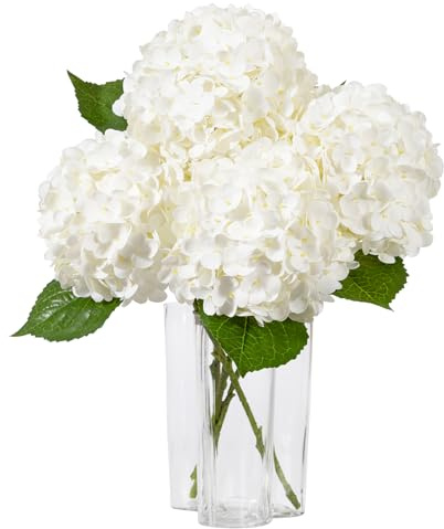 DuHouse 3Pcs Large Hydrangea Artificial Flowers,20 inch Latex Real Touch Hydrangeas Lifelike Hydrangea Flower for Home Wedding Bouquets Centerpieces Party Living Room Decoration(White)