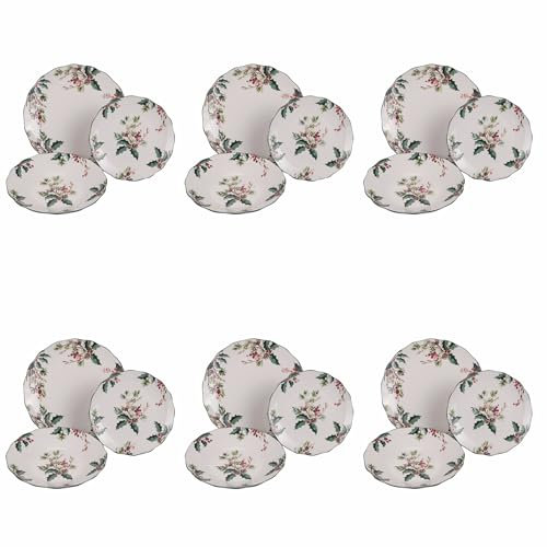 Villa d'Este Home Tivoli Servizio piatti 18 pezzi, in porcellana 6 posti tavola, Vintage Xmas