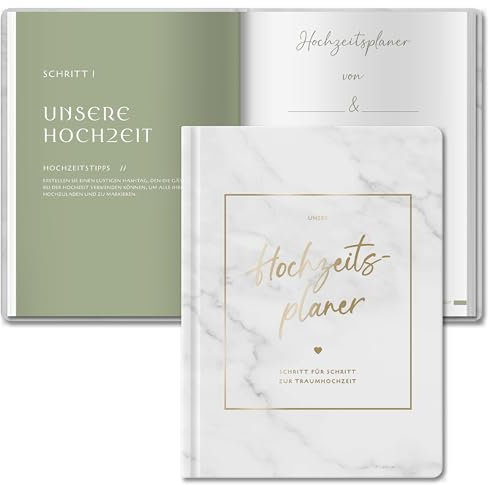 Hochzeitsplaner Deutsch A4 | 180°-Aufschlag - Ohne Andrücken flach öffnen | 160 Seiten Wedding Planner mit Terminplan, Checklisten, Tipps & Kalender | Hochzeitsplaner Buch für Verlobungsgeschenk