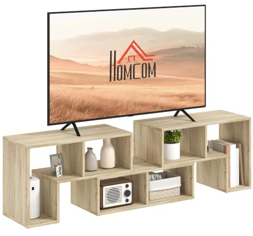HOMCOM TV Stand forTelevision up to 75 Inches, Grey Oak Wood-Effect | Free Combination TV Unit with Storage Shelves, Extendable Entertainment Centre for Living Room