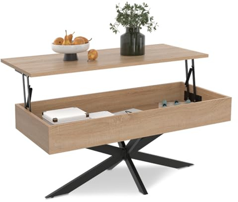 IDMarket - Mesa Baja con Bandeja Abatible Rectangular Alix 100 cm Pata de Araña Madera y Negro