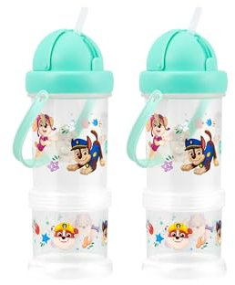Paw Patrol Sipper ‘n’ Snacker, 36m+ 2 Pack Set Water Bottle, Teal 300ml Flip Straw with Carry Handle, Snack Storage, BPA Free Reusable Non-Spill Bottles