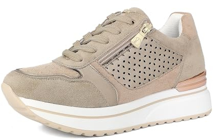 Scarpe da Ginnastica Donna con Traforo Geometrico, Chiusura con Lacci e Cerniera