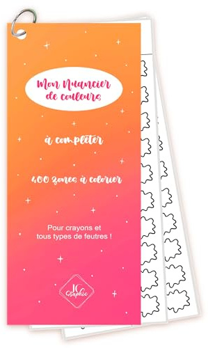 JC GRAPHIC Nuancier à Colorier Recto/Verso - Sans trou pré-percé - Crayons et tous types de feutres - 400 zones à colorier (Sans trous pré-percés, Orange/rose)