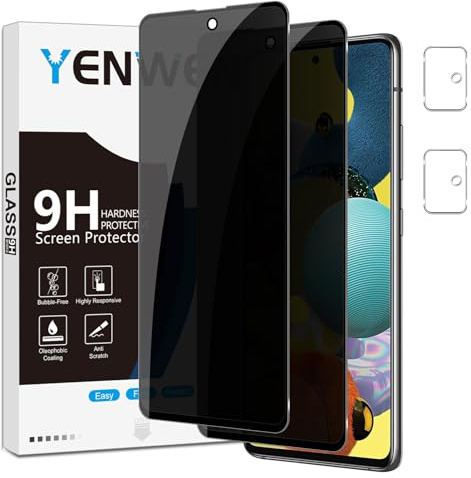 Yenwen Sichtschutzfolie für Samsung Galaxy A51 5G für Panzerglas, 2 Stück Sichtschutz und 2 Stück Kameraschutz, 9H Härte Privacy Schutzfolie Folie Anti Spy Blickschutzfolie