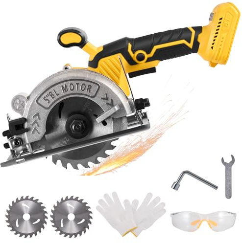5'' Cordless Circular Saw for Dewalt Battery,Brushless Mini Circular Saw with 2 Blades,Adjustable Cutting Angle, Max Cutting Depth 1.28(45°),1.6(90°),for Cutting Wood,Plastic,Metal (No Battery)