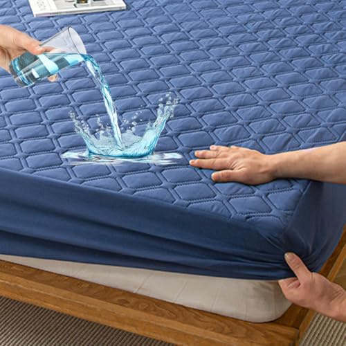 HIGHDI Matratzenschoner Wasserdicht 140 X 200 cm, Blau Gestepptes Topper Matratzenauflage, Waschbar, Atmungsaktive Matratzenbezug (Dehnbar Auf 27 cm)