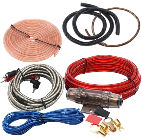 LKRXW 4GA Kit de Câblage Amplificateur de Voiture 4AWG Kit de Câbles pour Ampli 2500W Câble Installation pour Subwoofer Stéréo Connexion Amplificateurs Puissance RCA Haut Parleur
