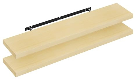 WOLTU Mensola da Muro Rettangolare Scaffale Libreria a Parete Decorazione per Cameretta Ufficio Porta CD/Dvd in Legno Rovere giallo 110cm, Set di 2, RG9316kei-2