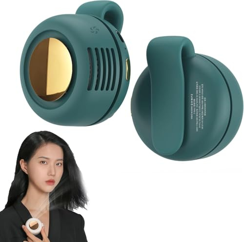 YuuFcy Portable Silent Mini Bladeless Fan, Clip On Waist & Neck Fan, Rechargeable Clip-On Hands-Free Fans 3 Speeds, Wearable Cooling Fans for Outdoor/Travel/Office/Shirt (Green-1)