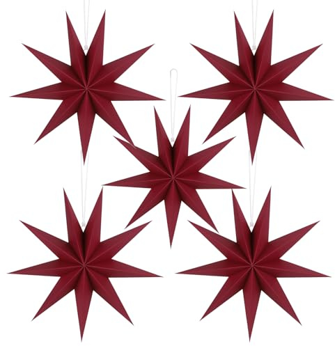 BestoFun 5 Stück Wein Rot Papiersterne Weihnachten Dekoration für Tischdeko Weihnachten Zimmer Hochzeit