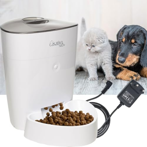 Casativo Futterautomat Katze & Hund - 4 L - WLAN und App zur Steuerung - 1-10 Mahlzeiten am Tag, Abnehmbarer Napf und leicht zu Reinigen