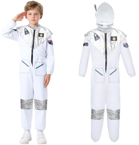 BSBUY Deguisement Astronaute Enfant Costume D'astronaute, Costume de Fantaisie Combinaison Spatiale, Costume Espace Astronaute avec Astronaute Casque pour Halloween Cosplay Carnaval