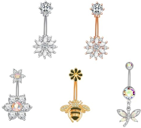 CLISPEED 5 Stück Teiliges Bauchnabelpiercing aus Edelstahl mit Zirkonia Modische Bauchnabelringe für Damen und Mädchen Langlebig Rostfrei für Festival Party und Tanz
