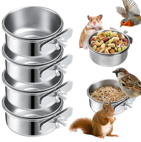VGECEE 4 Stück Futternapf Vogel Edelstahl Vogelnapf Vogelkäfig Fressnapf | Futterschale Vögel zum Einhängen Futterschüssel Vögel Fütterungsbecher Futterstation käfig,für Vogel Papageien(10cm)