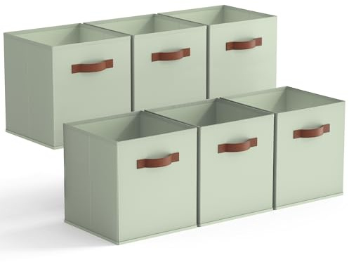 GRANNY SAYS Cube Storage Boxes 33x33 cm, Pack of 6 Fabric Storage Cubes, Square Baskets for Shelves, Collapsible Cube Bins, Kallax Boxes for Organising Accessory, Sage Green