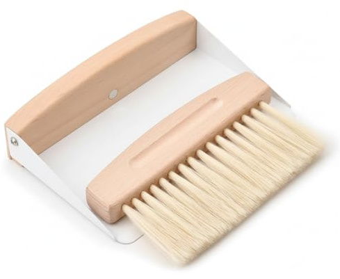 Gkhlg 1 Set Mini Dustpan and Brush Set Beech Wood Micro Fibre Dust Brush Painters Space-Saving with Magnetic Design Metal Dustpan for Lightweight Cleaning in Kitchen Home and Office (White)