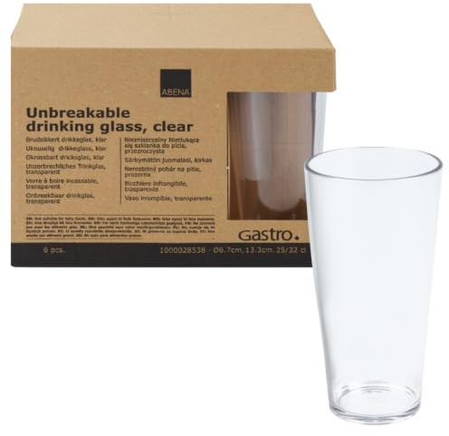 ABENA Gastro Reusable Drinking Glasses, 250ml, Pack of 6, Clear Shatterproof Cups, Dishwasher & Freezer Safe Tumblers, Everyday Use, Restaurants, Bars, Festivals & Outdoor Dining