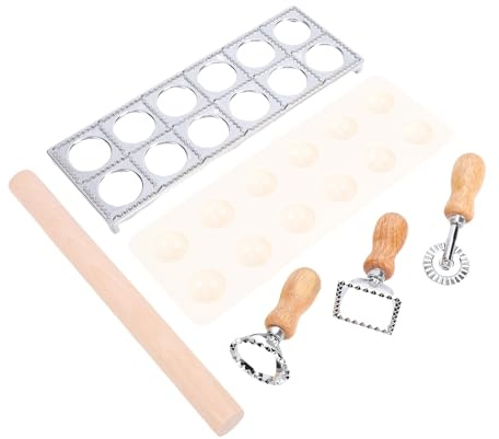 Fdit Pasta Making Tools Kit with 12 Hole Ravioli Stamp Maker, Beechwood Pasta Rolling Pin and Stainless Steel Cutter, Complete Italian Pasta Maker Set for Homemade Ravioli and Dough