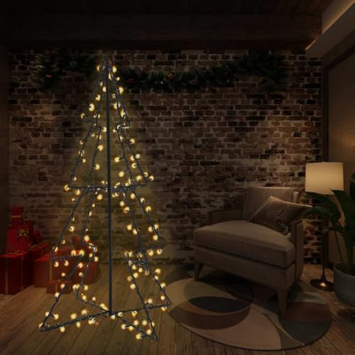 ACAGALA LED Weihnachtsbaum Metal Kegelform Außen 240 LEDs 115x150 cm Beleuchtet Tannenbaum Outdoor, Großer Lichterbaum Pyramide, Weihnachtsdekoration für Garten Balkon, Warmweiß