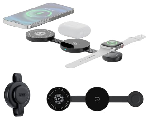 3-i-1 trådlös laddningsstation, vikbar fickstor kompatibel 15W-laddare, vikbar reseladdningsplatta för iPhone 17/16, AirPods, Apple Watch