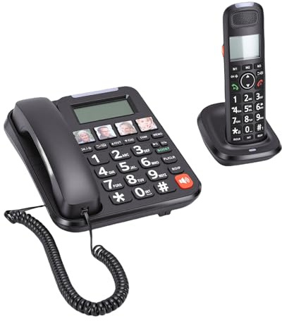 VELATEMOR Téléphone sans Fil Filaire, avec Haut-Parleur Duplex Intégral et Identification de L'appelant, écran LCD 3,0 Pouces, Clavier rétroéclairé, pour Bureau à Domicile avec Combinés (Prise UE)