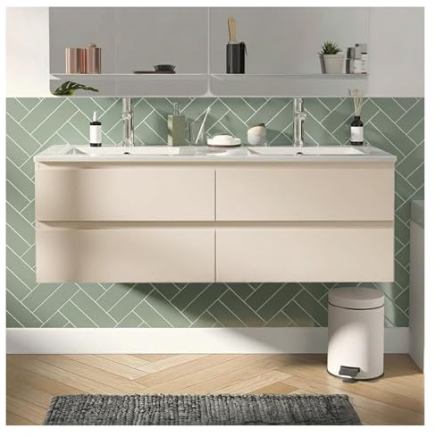 MOB-IN - Juego de lavabo doble Sorrento, 120 cm, con plano cerámico y grifos cromados
