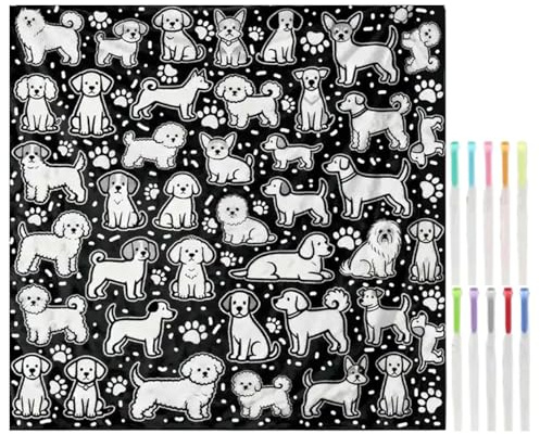 Generico Coperta Doodle - 145x120 cm Coperta da colorare con animali con pennarelli | Decorazioni per la casa Soggiorno Divano Divano Sedia Ufficio Agriturismo Hotel Dormitorio Set da disegno riut
