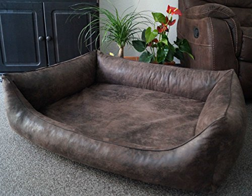 Hundebettenmanufaktur Orthopädisches Hundesofa Hundebett Schlafplatz Wildlederoptik Ortopedico mit Viscoschaum Matratze für Hunde 80 cm x 60 cm Braun