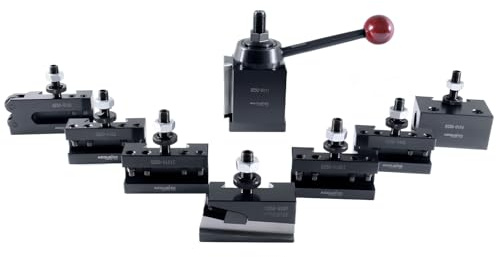 Accusize Industrial Tools 8 Pc AXA Wedge Type Quick Change Tool Post Set for Lathes, Includes 2 Oversize Turning & Facing Holders, Precision Lathe Tooling, 0251-0118