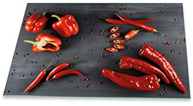 decorwelt | Herdabdeckplatte 80x52 cm 1-Teilig Gemüse Rot Ceranfeldabdeckung Universal Spritzschutz Glas Deko Elektroherd Induktion für Kochplatten Herdschutz Schneidebrett Sicherheitsglas