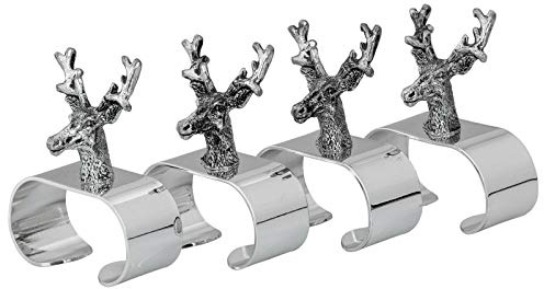 offene versilberte Serviettenringe Set 4-teilig - Deko Servietten-Halter mit Hirsch-Kopf Motiv für Hochzeit, Feiern, Dinner, Hotels, Weihnachten