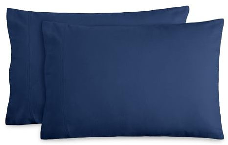 Bare Home Flannel Standard Pillowcases Set of 2-100% Cotton - Velvety Soft & Cozy - Double Brushed Heavyweight Flannel Pillowcases (Standard Pillowcase Set of 2, Dark Blue)