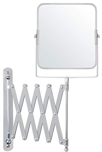 BELLE VOUS Specchio Quadrato da Parete Estensibile e Orientabile 360°- Specchio Trucco Ingranditore 3x - 15,5x18,5cm - Specchio Parete Acciaio Inox Doppia Faccia - Specchio Ingranditore Trucco, Barba