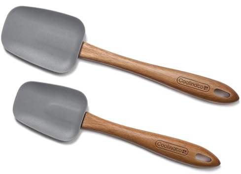 Coolinato - Kochlöffel Silikon 25cm & 29 cm 2er Küchenhelfer Set - Teigschaber hitzebeständig mit flexiblem Platin-Silikonkopf & Holzstiel aus Akazienholz - Silikon Spatel ideal für Pfannen & Töpfe