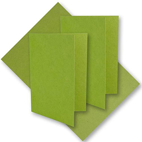 50x hellgrünes Vintage Kraftpapier Falt-Karten 105 x 148 mm - DIN A6 - Hell-Grün - Recycling - 220 g blanko Klapp-Karten - UmWelt by GUSTAV NEUSER