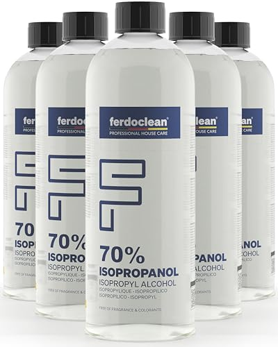 ferdoclean - Isopropanolo al 70% in 5 flaconi da 1000 ml, solvente a base di alcool IPA, detergente per la casa, la cucina, l'auto e altro ancora, ideale per la rimozione dei grassi