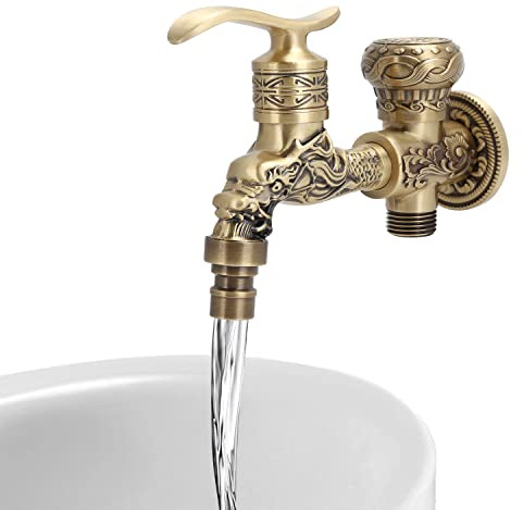 Robinet d'eau à Montage Mural Laiton Massif Antique G1/2 Robinet de Machine à Laver Cuisine Salle Bain Évier Bassin Robinet d'eau Simple Robinet Tuyau de Jardin Extérieur