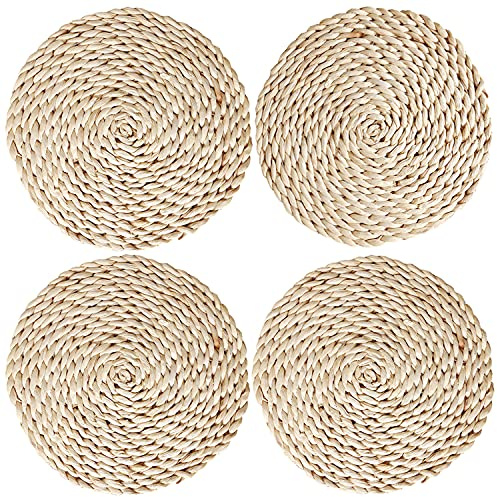 Alnicov 4 Bajoplatos de Mesa, Manteles Individuales Tejidos Hechos a Mano, Posavasos Redondos de 30 cm, Funda de Maíz Natural, Hecha a Mano, Mesa de Comedor con Aislamiento Térmico