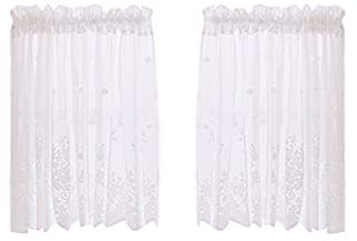 Betos Tende corte metà, pizzo piccola finestra Voile tende cucina Cafe Mezza Tenda Valance per Cafe Cucina Bagno Finestra Tenda (2 pannelli 74 * 90 CM-Bianco)