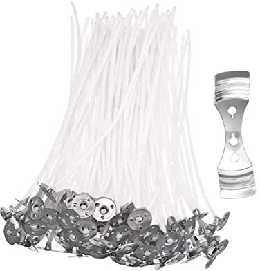 100 Stück Kerzendochte natürlich vorgewachst dochte mit 3 Löchern Edelstahl-Kerzendochthalter für Kerzenherstellung DIY-Kerzenbasteln