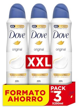 Dove, Deodorante Original Spray, con Crema Idratante e Oli Naturali, Antitraspirante, Senza Alcool, Pelle Asciutta Fino a 48 Ore, Profumazione Delicata, Uomo e Donna, 3 Pezzi da 250 ml