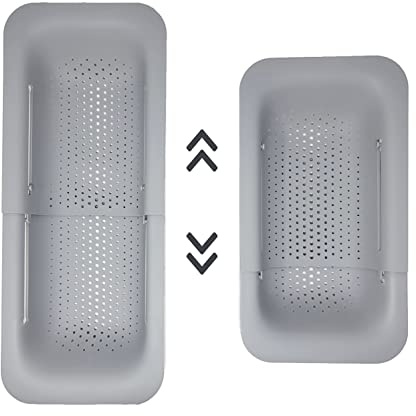Makerstep Passoire à suspendre au-dessus de l'évier – Extensible, laver, égoutter et sécher. – Accessoire de cuisine multifonctionnel, gris