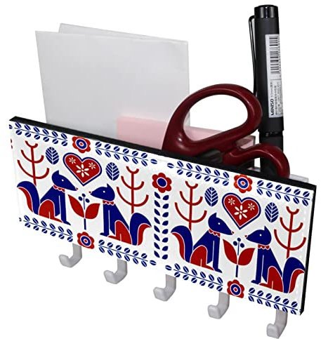 Scandinavian Folk 5 Haken Schlüsselhalter Schlüsselhaken Wandmontage, Garderobenleiste, Briefablage, geeignet für Eingangsbereiche und hinter Türen