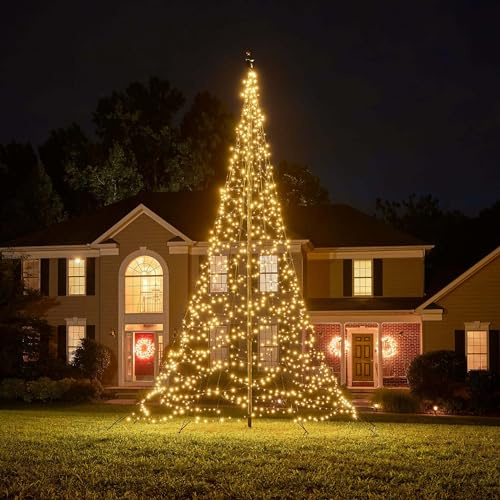 Fairybell Flagpole Outdoor LED Christmas Tree - 6 metres - 1,200 LEDs - LED Christmas Tree for Outside use - Warm White - Pole not Included