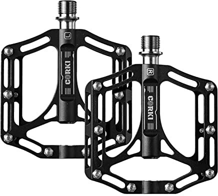 Corki Cycles Fahrradpedale Rennrad Pedale Titanium MTB Platform Ultraleicht Antirutsch Fahrrad Pedale 9/16 Zoll für MTB BMX E-Bike Stadtrad (Schwarz)