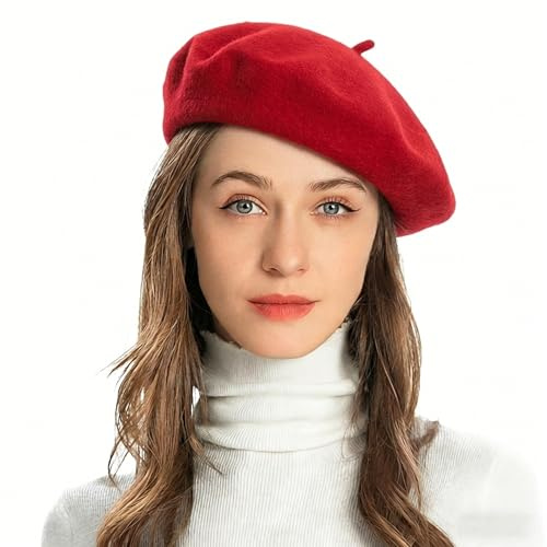 ZLYC Femmes Classique Francais Laine Chapeau de Béret(Rouge Traditionnel),Taille Unique
