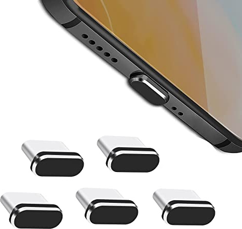USB typ C dammskydd 5-pack USB C dammskyddsproppar skyddskåpa dammskydd med mini bärväska typ C dammkontakt kompatibel för Samsung S20 OnePlus Nord 8 7T Pro Xiaomi 10 svart