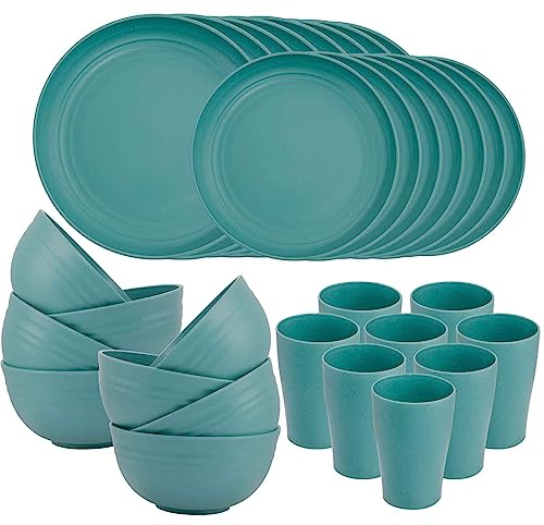 Supernal 32 Pcs Teal Wheat Straw Dinnerware Set For 8 Outdoor Camping